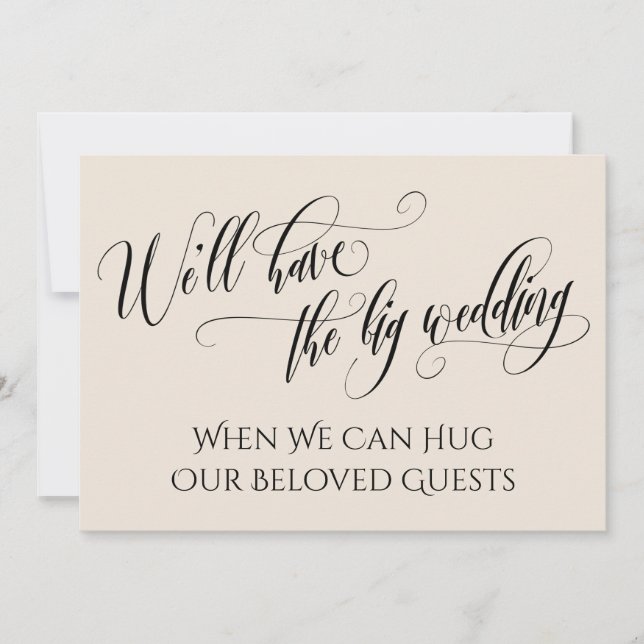 Cream When We Can Hug You Postponed Wedding Invitation (Front)
