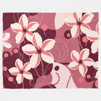 Cream White and Peachy Pink Floral Pattern Fleece Blanket