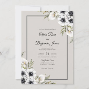 Cream White Anemone Wedding Invitation
