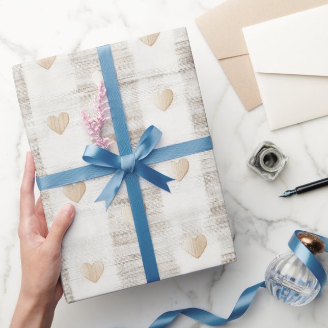 Cream White Beige  Boho Hearts Bridal Shower  Wrapping Paper (Gifting)