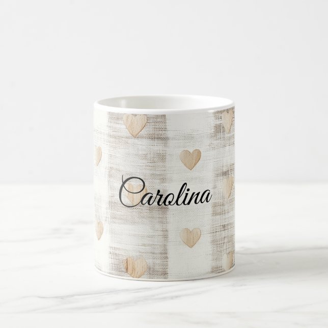 Cream White Beige Boho Hearts  Coffee Mug (Center)