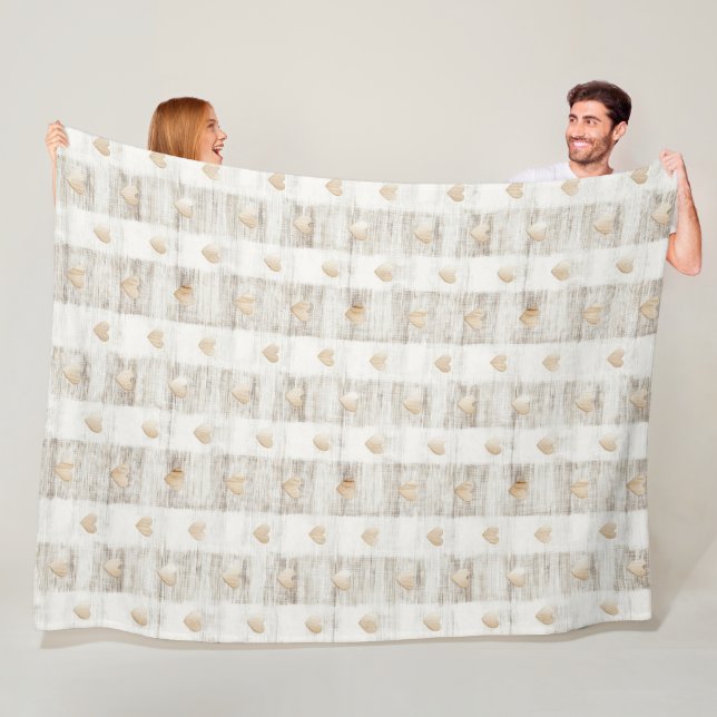 Cream White Beige Boho Hearts  Fleece Blanket (In Situ)