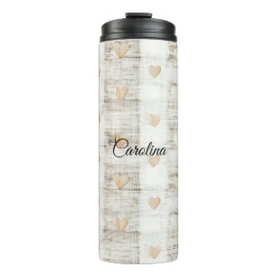 Cream White Beige Boho Hearts  Thermal Tumbler