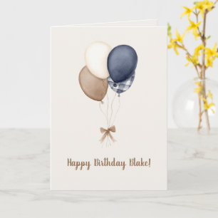 Cream White Blue Balloons Birthday Card