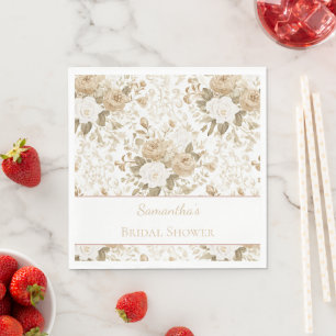 Cream White Bohemian Floral Bridal Shower Napkin