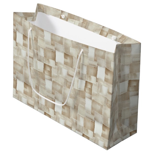 Cream White Brown Abstract Birthday Large Gift Bag (Front Angled)