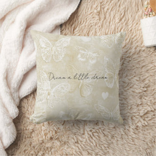 Cream White Butterflies Hearts Cushion