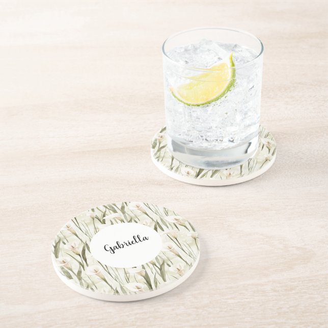 Cream White Calla Lily Floral Coaster (Side)