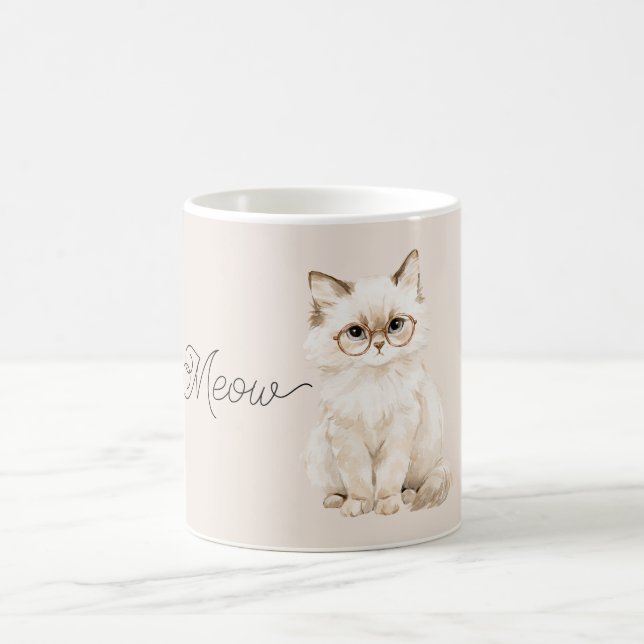 Cream White Cat Glasses  Coffee Mug (Center)
