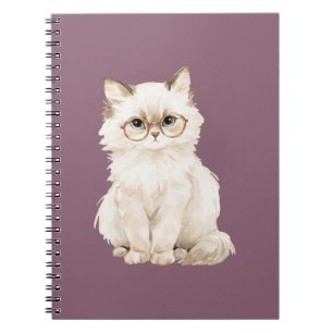 Cream White Cat Glasses Purple Notebook