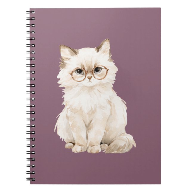 Cream White Cat Glasses Purple  Notebook (Front)
