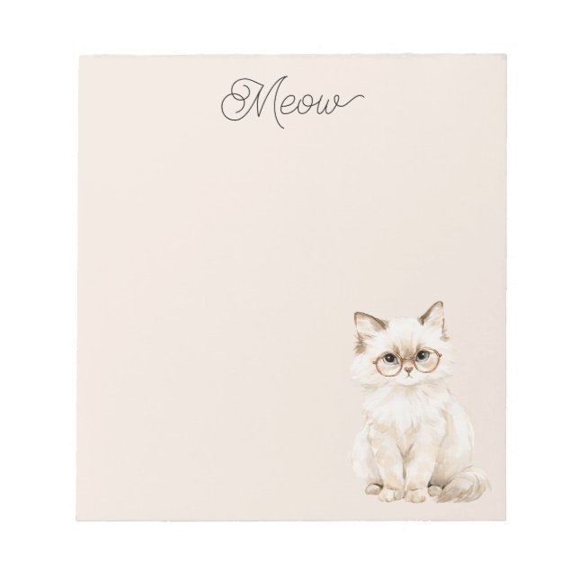 Cream White Cat Glasses Purple  Notepad (Front)