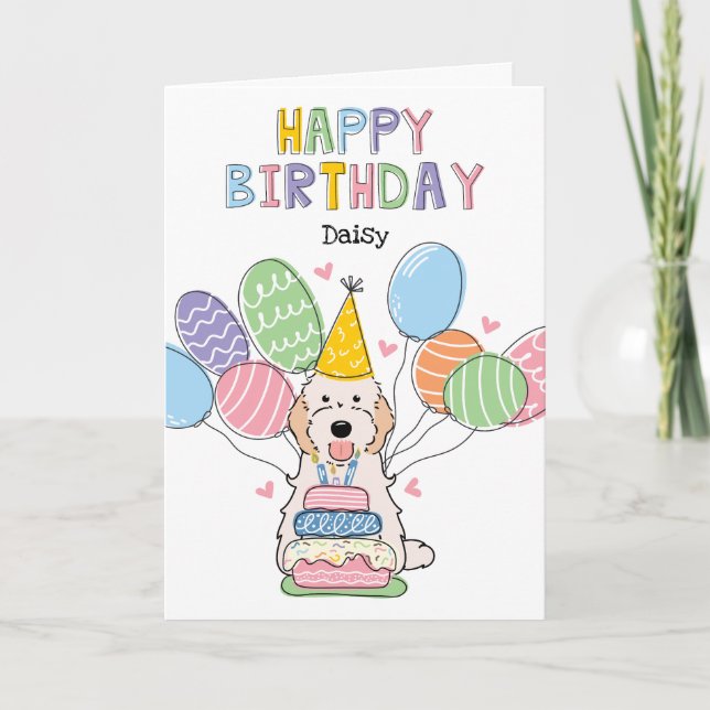 Cream White Cockapoo Cavapoo Dog Happy Birthday Card (Front)