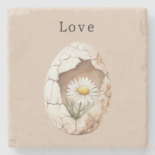 Cream White Daisy Floral Egg Stone Coaster