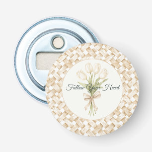 Cream White Faux Basket Weave Bottle Opener