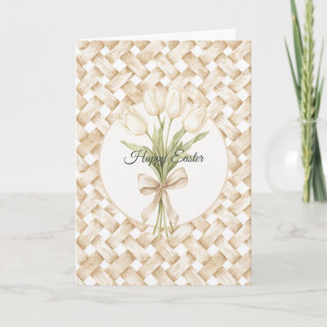 Cream White Faux Basket Weave Easter Card (Front)