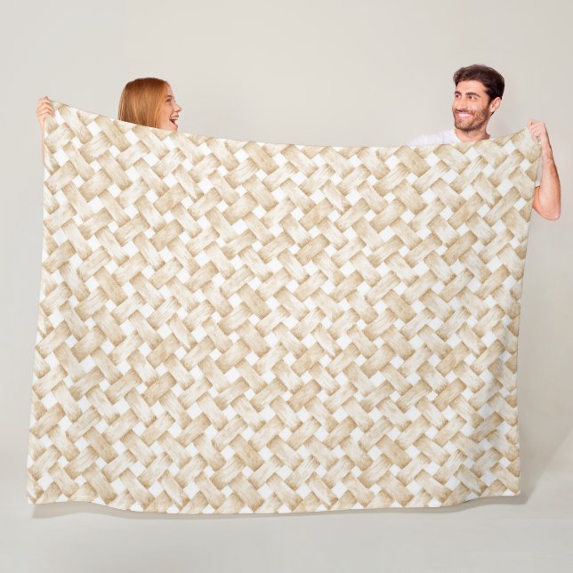 Cream White Faux Basket Weave  Fleece Blanket (In Situ)