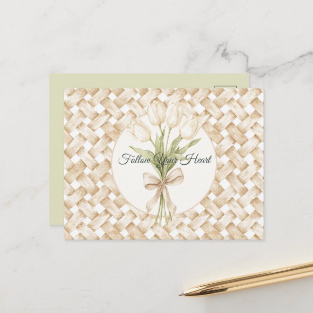 Cream White Faux Basket Weave   Postcard (Front/Back In Situ)