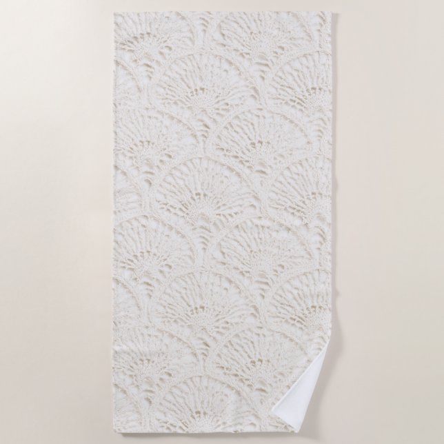 Cream White Faux Lace Beach Towel (Front)
