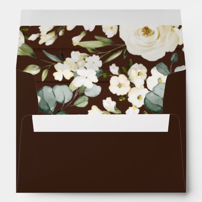 Cream White Floral Wedding Invitation Rustic Wood Envelope (Back (Bottom))