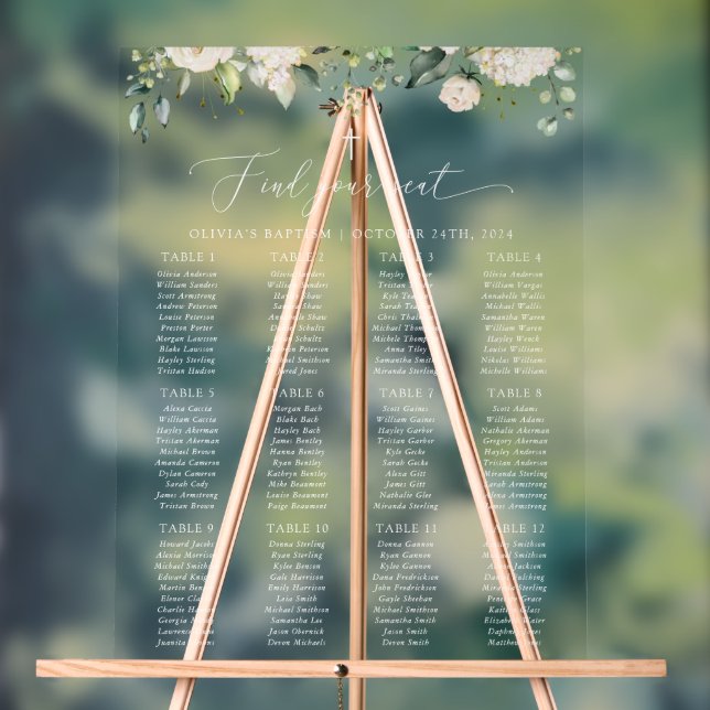 Cream White Flowers, Boho, Baptism Seating Chart (Neutral)