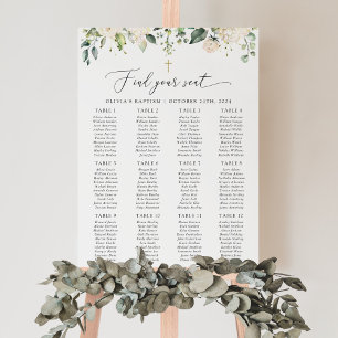 Cream White Flowers, Boho, Baptism Seating Chart