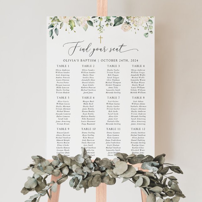 Cream White Flowers, Boho, Baptism Seating Chart (Creator Uploaded)