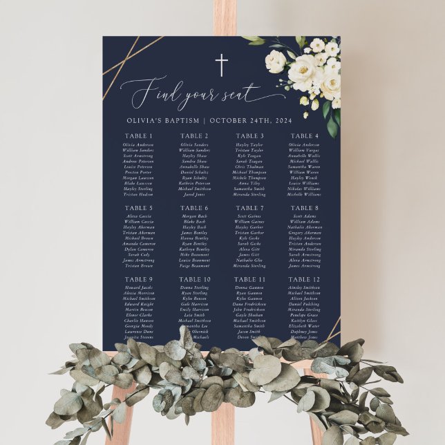 Cream White Flowers, Boho, Baptism Seating Chart (Creator Uploaded)