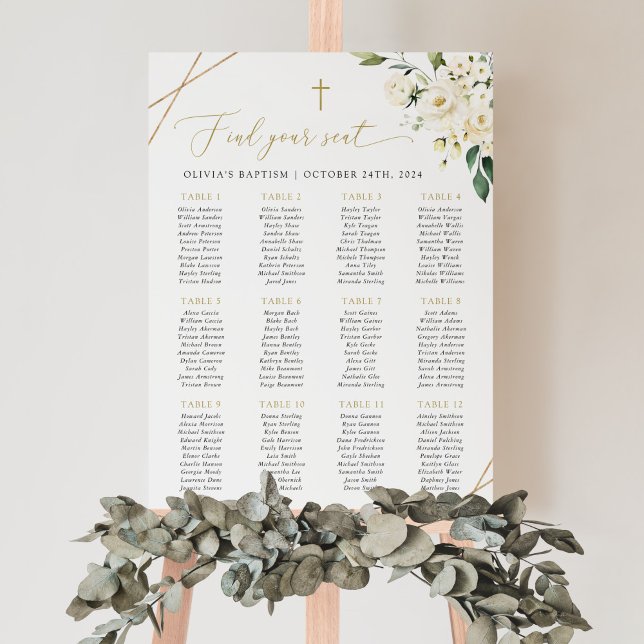 Cream White Flowers, Boho, Baptism Seating Chart (Creator Uploaded)