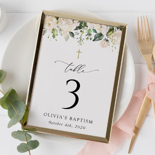 Cream White Flowers, Boho, Baptism Table Numbers