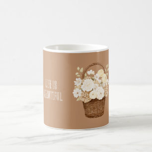 Cream White Flowers in Basket Coffee Mug