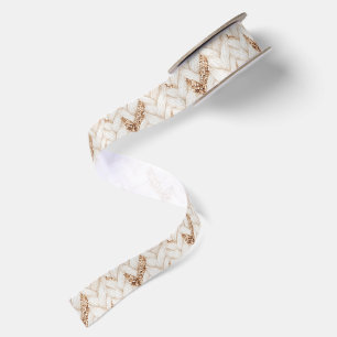 Cream White Gold Glitter Faux Knit Stripes Satin Ribbon