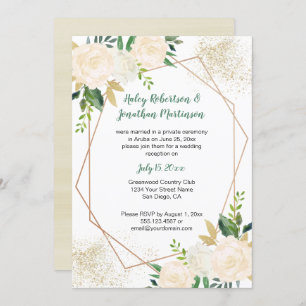 Cream White Gold Roses Geometric Reception Only Invitation