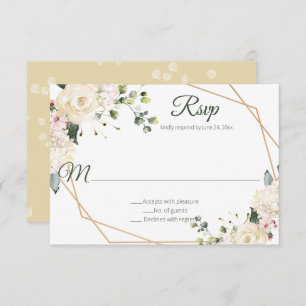 Cream White Gold Watercolor Floral Geometric   RSVP Card