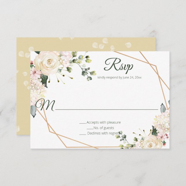 Cream White Gold Watercolor Floral Geometric | RSVP Card (Front/Back)