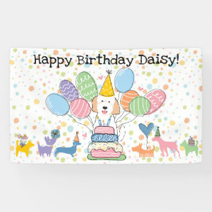 Cream White Goldendoodle Dog Birthday Party Banner