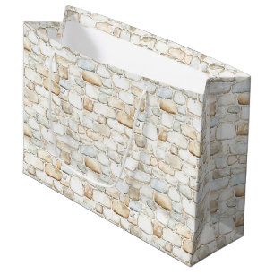 Cream White Grey Faux Stones Birthday Large Gift Bag