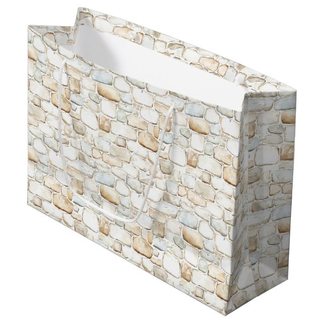Cream White Grey Faux Stones Birthday Large Gift Bag (Front Angled)