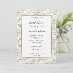 Cream White Grey Faux Stones Bridal Shower Invitation