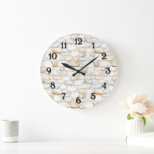 Cream White Grey Faux Stones   Large Clock