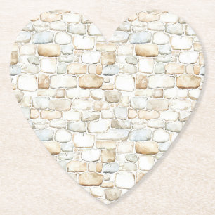 Cream White Grey Faux Stones Paper Coaster