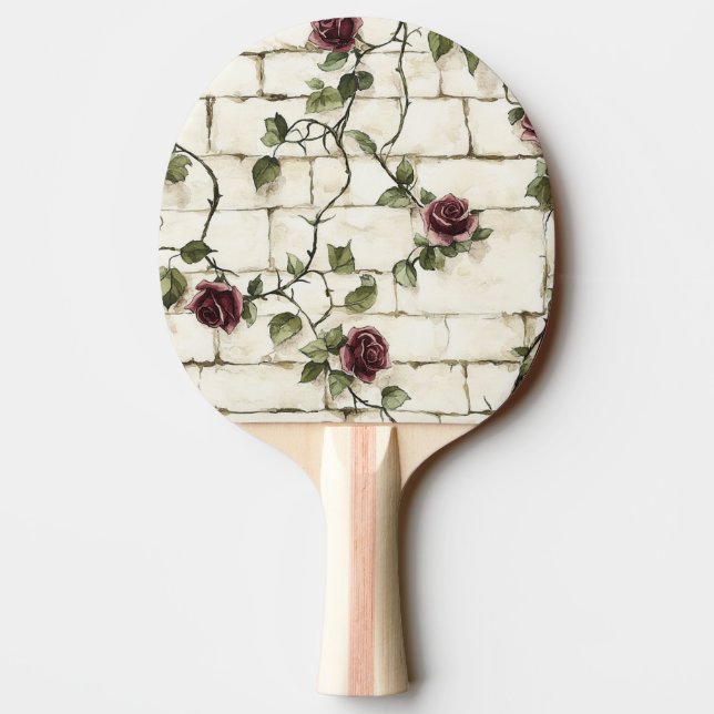 Cream White Grey Faux Stones Red Roses Ping Pong Paddle (Back)