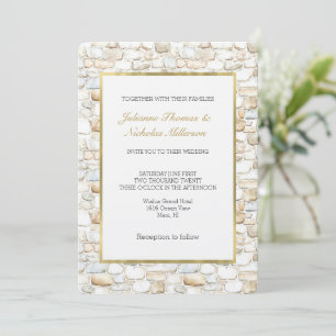 Cream White Grey Faux Stones Wedding Invitation