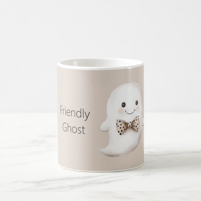 Cream White Happy Friendly Ghost Halloween Coffee Mug (Center)