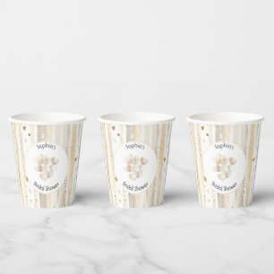 Cream White Hearts Stripes Bridal Shower Paper Cups