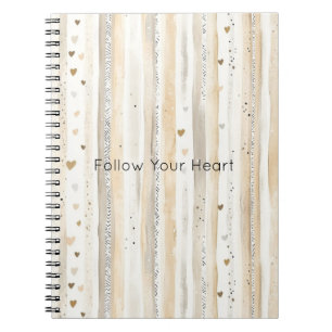 Cream White Hearts Stripes Notebook