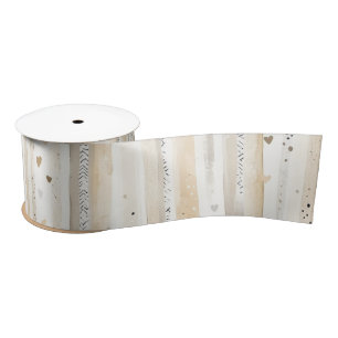 Cream White Hearts Stripes Satin Ribbon