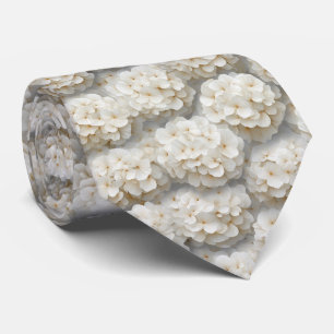 Cream White Hydrangea Floral Pattern Tie