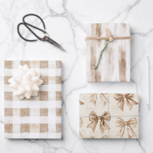 Cream White Plaid Stripes Floral Birthday Wrapping Paper Sheet