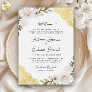 Cream White Roses Gold Lace Islamic Muslim Wedding
